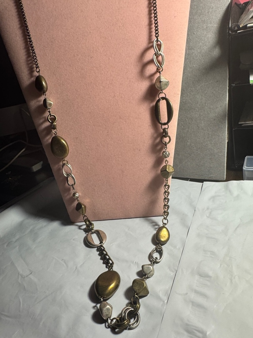 Long Mixed-Metal Gold-Tone Link Necklace 18”
